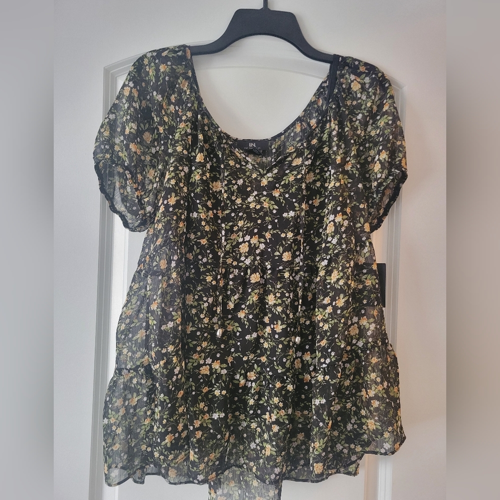 NWT Black And Yellow Floral Blouse